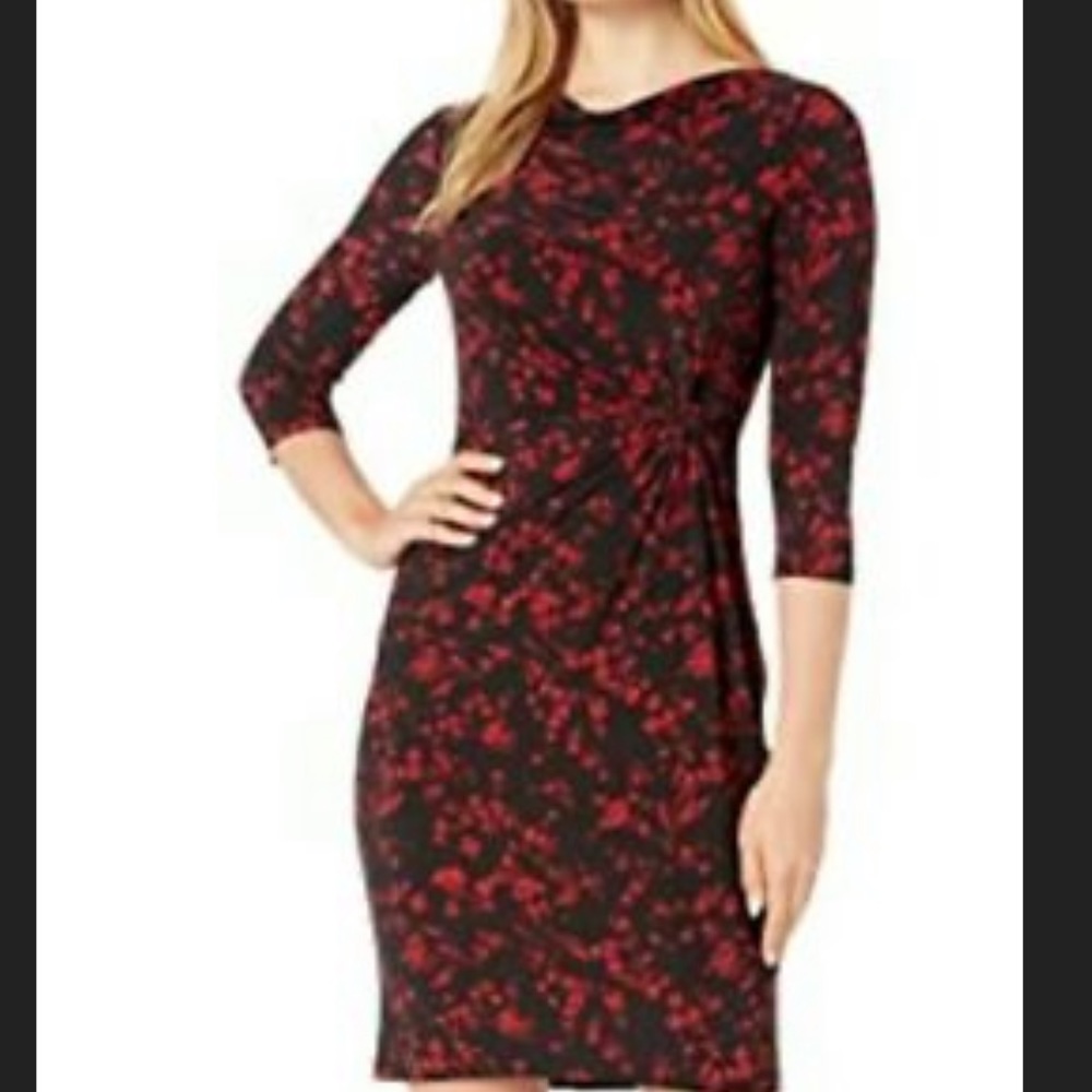 Long sleeve Faux-wrap Side-cinched Midi Dress